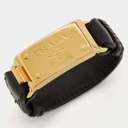 Pre Owned Prada Leather Gold Tone Bracelet