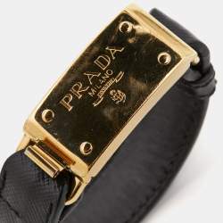 Pre Owned Prada Leather Gold Tone Bracelet