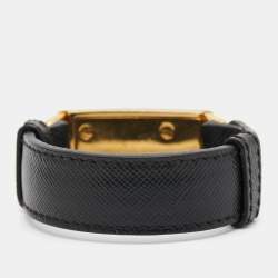 Pre Owned Prada Leather Gold Tone Bracelet