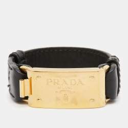 Pre Owned Prada Leather Gold Tone Bracelet