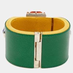 Prada Saffiano Crystal Leather Silver Tone Bracelet