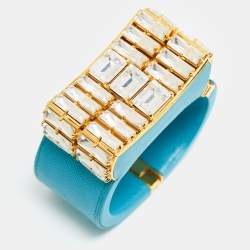 Prada Crystal Leather Gold Tone Bracelet