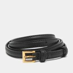 Prada Black Leather Slim Buckle Belt 80CM