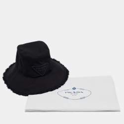 مملوكة مسبقًا Prada Black Logo Embroidered Canvas Drill Bucket Hat S