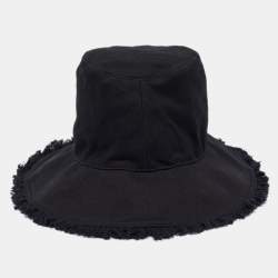 مملوكة مسبقًا Prada Black Logo Embroidered Canvas Drill Bucket Hat S