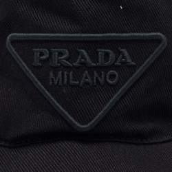 مملوكة مسبقًا Prada Black Logo Embroidered Canvas Drill Bucket Hat S