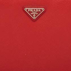 Pre Owned Prada Red Saffiano Lux Leather Zip Around iPad Case