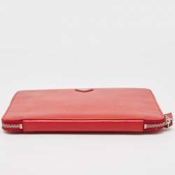 Pre Owned Prada Red Saffiano Lux Leather Zip Around iPad Case