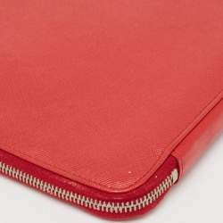 Pre Owned Prada Red Saffiano Lux Leather Zip Around iPad Case