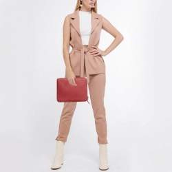 Pre Owned Prada Red Saffiano Lux Leather Zip Around iPad Case