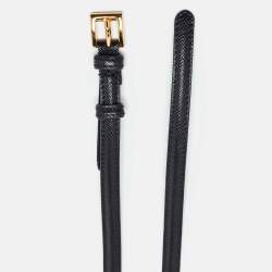 Prada Black Saffiano Lux Leather Slim Buckle Belt 100CM