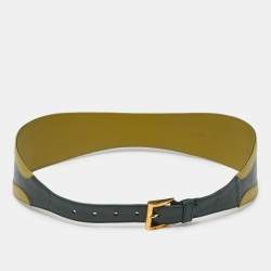 Prada Two Tone Green Leather Wide Buckle Belt 80CM