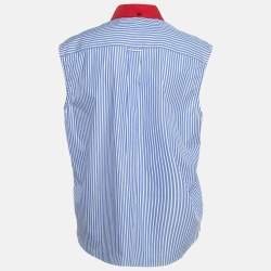 Pre Owned Prada Blue Comic Print Poplin Striped Sleeveless Shirt M