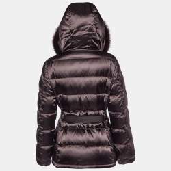 Prada Brown Synthetic Belted Zip-Up Quilted Down Jacket M