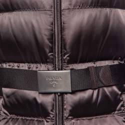 Prada Brown Synthetic Belted Zip-Up Quilted Down Jacket M