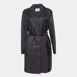 Prada Black Synthetic Mid Length Coat M