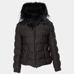 Prada Black Wool Blend Quilted Down Zip-Up Jacket M