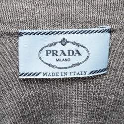 Pre Owned Prada Grey Rib Knit Zipper Sleeveless Top M