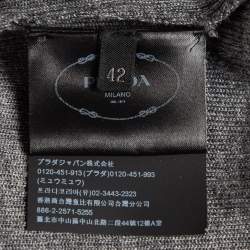 Pre Owned Prada Grey Rib Knit Zipper Sleeveless Top M