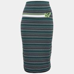 Prada Green Chevron Patterned Knit Midi Skirt M
