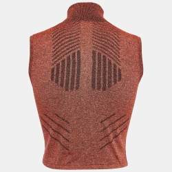 Prada Orange Melange Jersey Zip-Up Sleeveless Top S