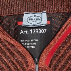 Prada Orange Melange Jersey Zip-Up Sleeveless Top S
