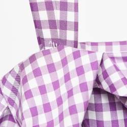 Pre Owned Prada Purple Gingham Cotton Bow Detail Belted Midi Dress M