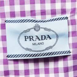 Pre Owned Prada Purple Gingham Cotton Bow Detail Belted Midi Dress M