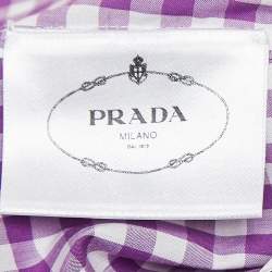 Pre Owned Prada Purple Gingham Cotton Bow Detail Belted Midi Dress M