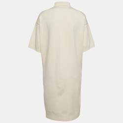 Pre Owned Prada Cream Wool Knit Polo Collar Midi Dress S