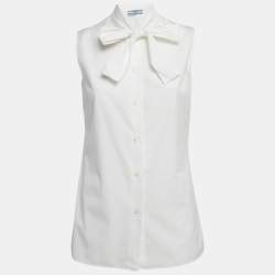 Prada White Cotton Sleeveless Tie-Up Neck Top S