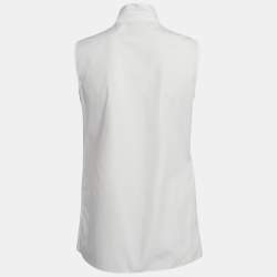 Prada White Cotton Sleeveless Tie-Up Neck Top S