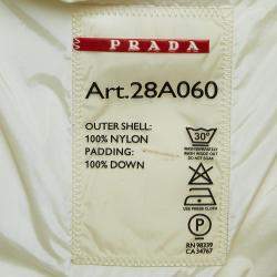 Prada Off-White Synthetic Quilted Fur Trim Hood Down Jacket S