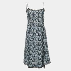 Prada Blue Floral Print Silk Ruffled Sleeveless Short Dress S