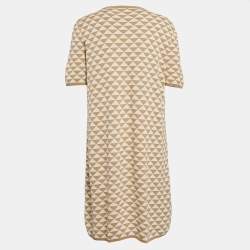 Pre Owned Prada Beige Jacquard Cotton Knit Crewneck Mini Dress M