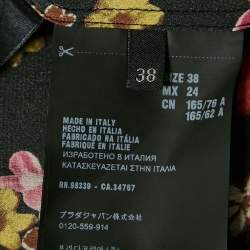 مملوكة مسبقًا Prada Black Floral Print Silk Detachable Neck Tie-Up Midi Dress S