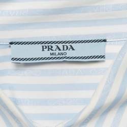Pre Owned Prada Blue Striped Cotton Oversized Shirt M