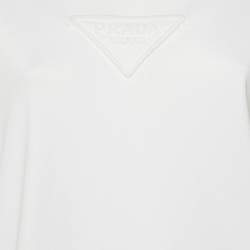 Pre Owned Prada White 3D Logo Interlock Cotton Crew Neck T-Shirt L
