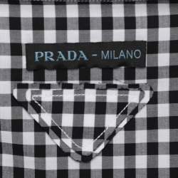 Prada White/Black Gingham Pattern Cotton Off The Shoulder Shirt M