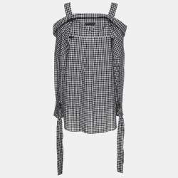 Prada White/Black Gingham Pattern Cotton Off The Shoulder Shirt M