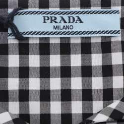 Prada White/Black Gingham Pattern Cotton Off The Shoulder Shirt M