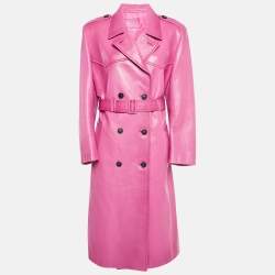 مملوكة مسبقًا Prada Pink Leather Belted Trench Coat M