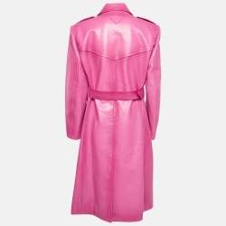 مملوكة مسبقًا Prada Pink Leather Belted Trench Coat M