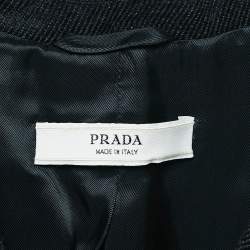 Prada Black/Brown Textured Wool Blend Long Coat L