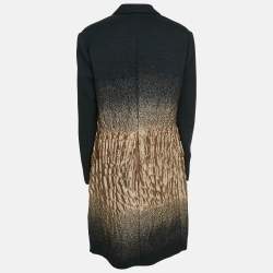 Prada Black/Brown Textured Wool Blend Long Coat L