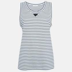 Prada White Striped Cotton Triangle Logo Detail Tank Top XL