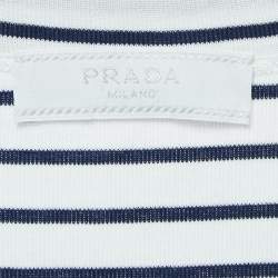 Prada White Striped Cotton Triangle Logo Detail Tank Top XL