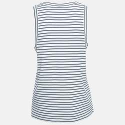 Prada White Striped Cotton Triangle Logo Detail Tank Top XL