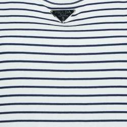 Prada White Striped Cotton Triangle Logo Detail Tank Top XL