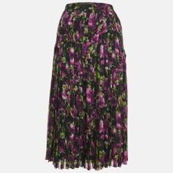 Prada Multicolor Floral Print Silk Pleated Midi Skirt L